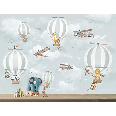 Chicago Peel And Stick Hot Air Balloon Animals And Airplane Wallpaper