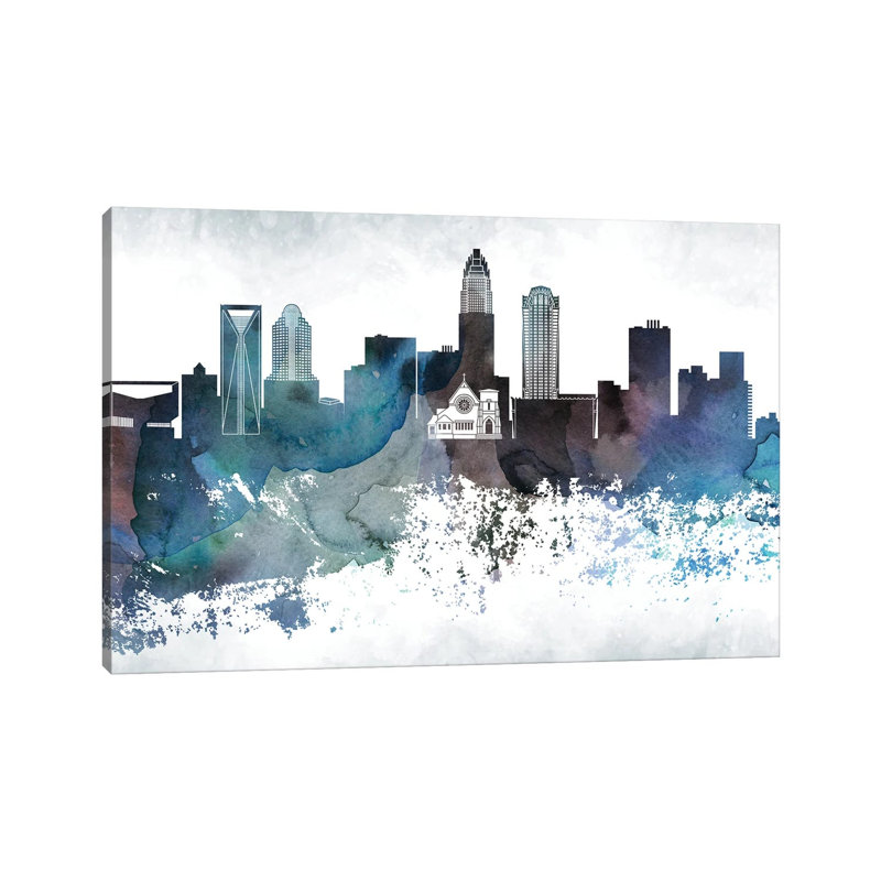 Charlotte Bluish Skyline by WallDecorAddict - Wrapped Canvas Print, 152.5 cm H x 101.5 cm W
