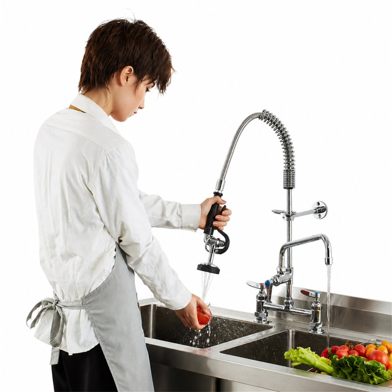 Robinet pré-rinçage commercial robuste avec bec pivotant et pulvérisateur haute pression pour cuisines professionnelles