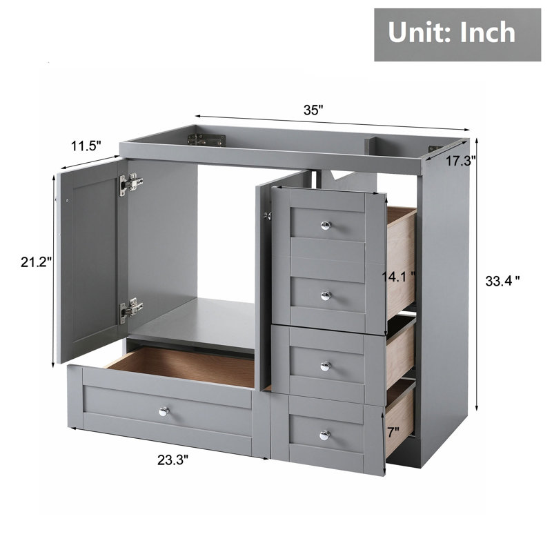 Meuble-lavabo 35 po sans comptoir, Gris