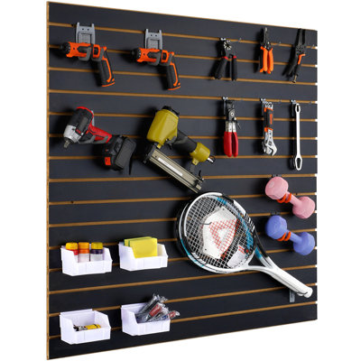 Panneaux de mur à lattes, panneaux de garage noirs de 4 pi x 2 pi H 24 po x L 48 po (ensemble de 2 panneaux), présentoir de panneaux de garage robustes pour les magasins de détail, les murs de garage et les espaces de rangement