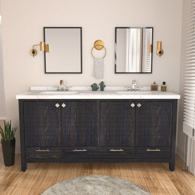 Meuble-lavabo double autoportant 71 po avec plateau en marbre d'ingénierie Efstathios