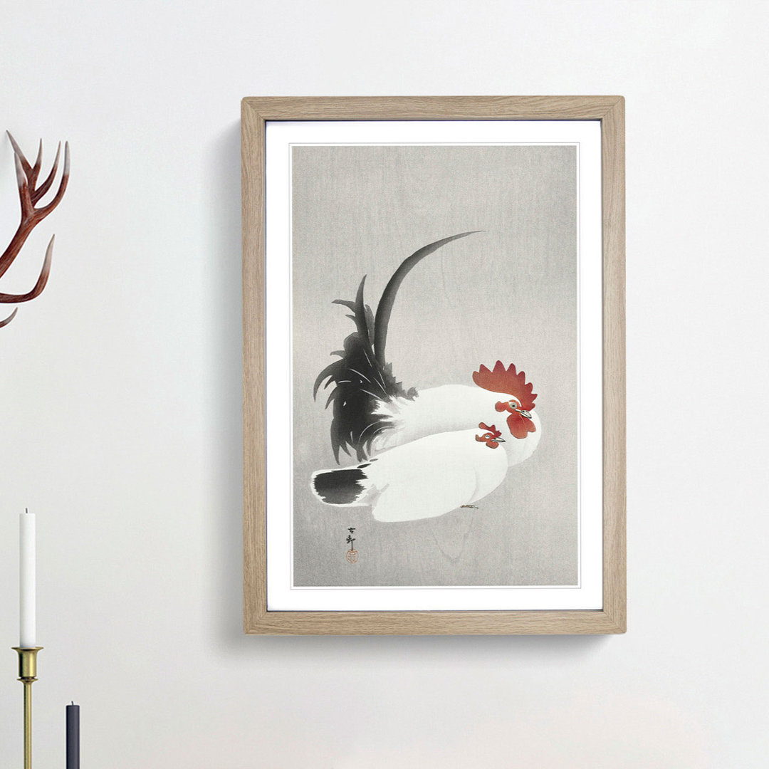 White Rooster & Hen by Ohara Koson - Picture Frame Painting Print