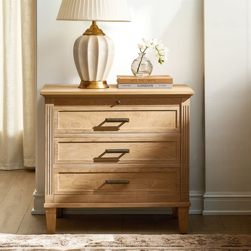Launcelot Eliseo 28.5"W Transitional 3 Drawers End Table with Built-In Outlets USB Type C, Natural