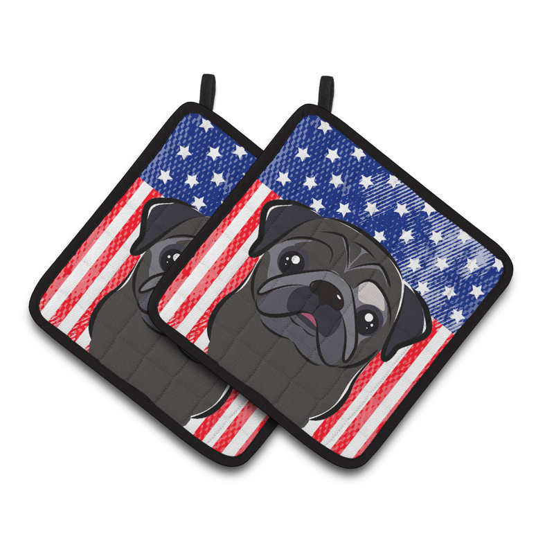 Caroline's Treasures American Flag Polyester Potholder, Black
