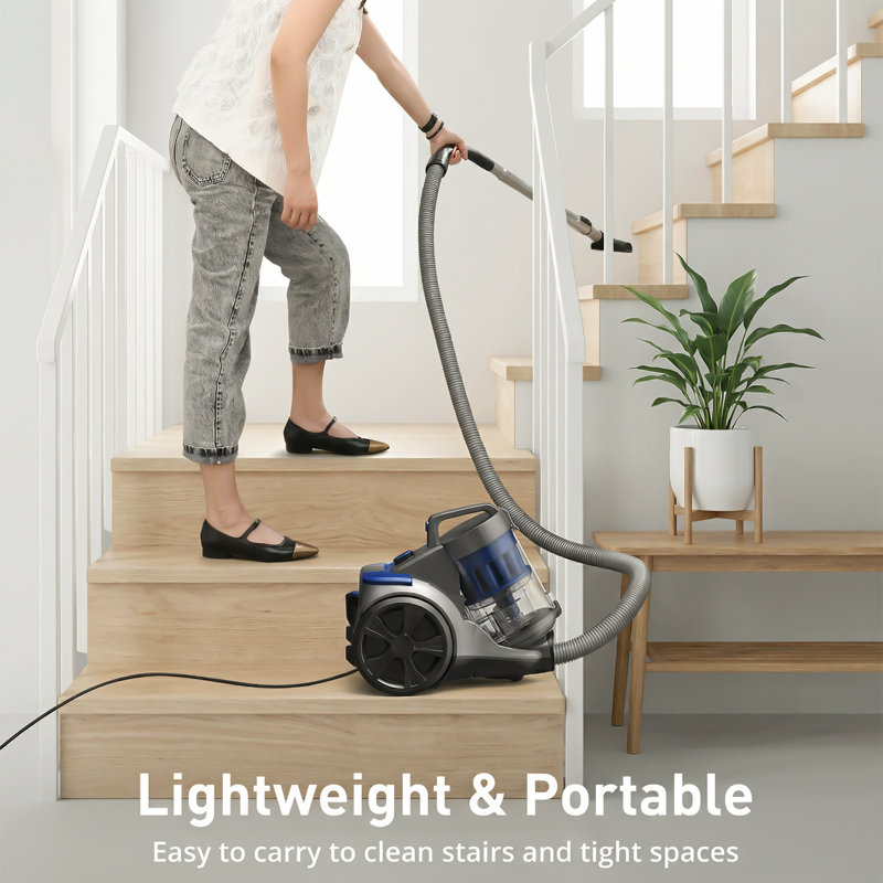 Canister Vacuum Cleaner, 1400W Bagless Vacuum Cleaner, Multi-Cyclonic Filtration, 2 Anti-Allergen Hepa Filters, 3.5Qt Dust Cup, 4 Tools, Corded Vacuum For Hard Floor, Carpets, Pet Hair,Blue