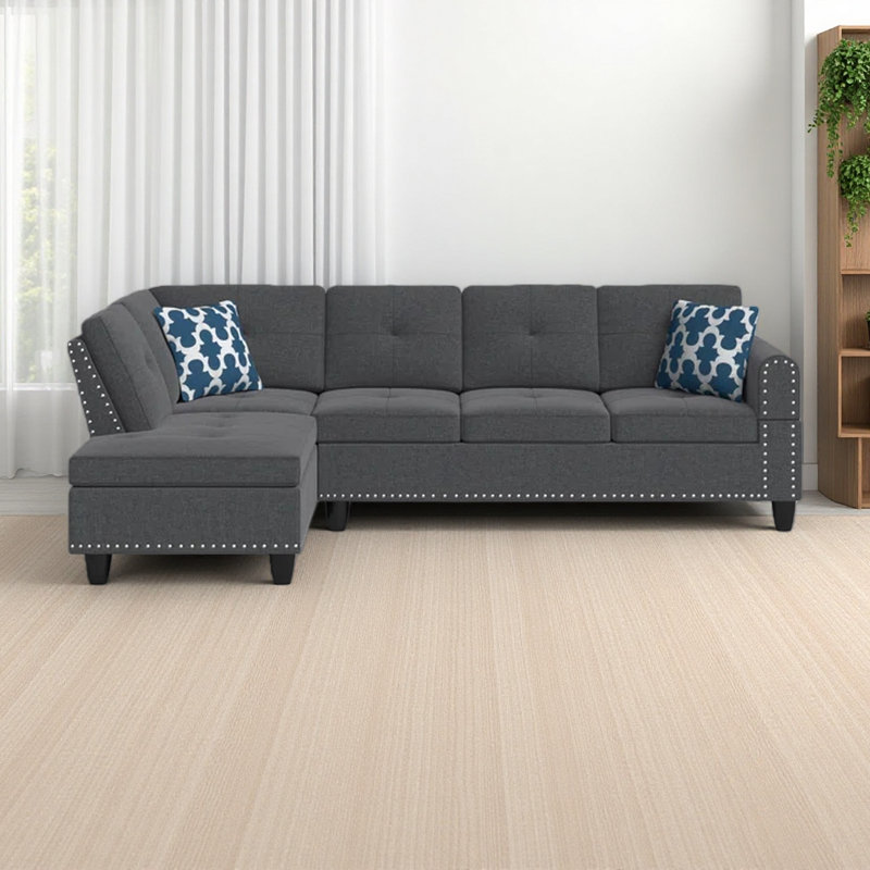 Rivet - Trimmed L - Shaped Sofa 2Pc, Dark Gray