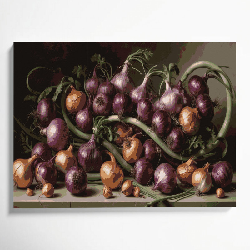 Art mural sur toile végétal échalote noire, H 11 po x l 14 po