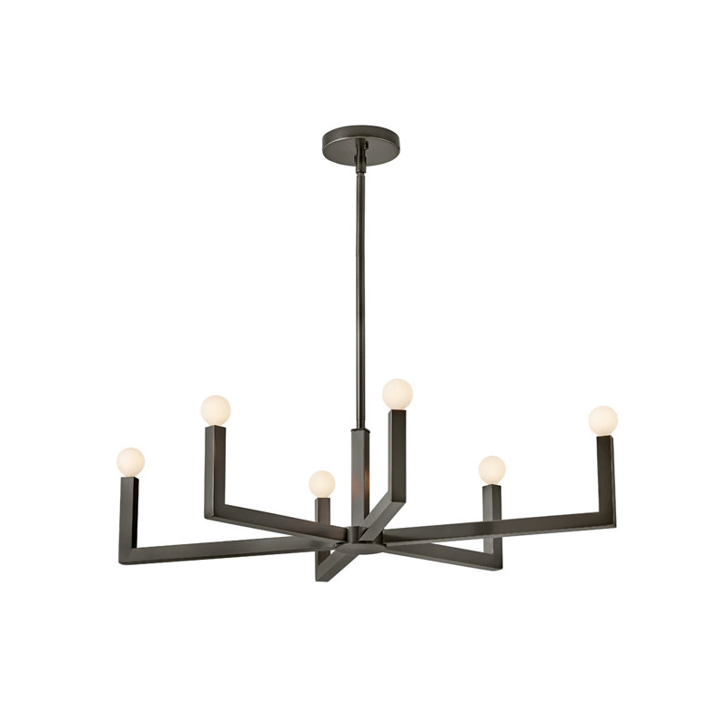 6 - Light Dimmable Geometric Chandelier, Black Oxide, 36"