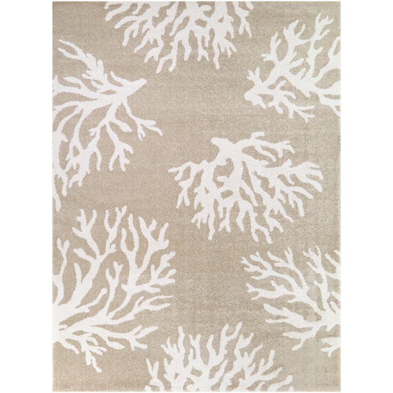 Almaguer Tan Coastal Coral Print Area Rug, Rectangle 7'10.5" x 10'0.1"