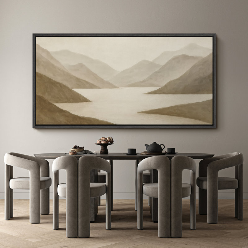 Large Framed Canvas Print Wall Art - Neutral Abstract Landscape Print for Modern Home Decor, Black, 30" H x 60" W