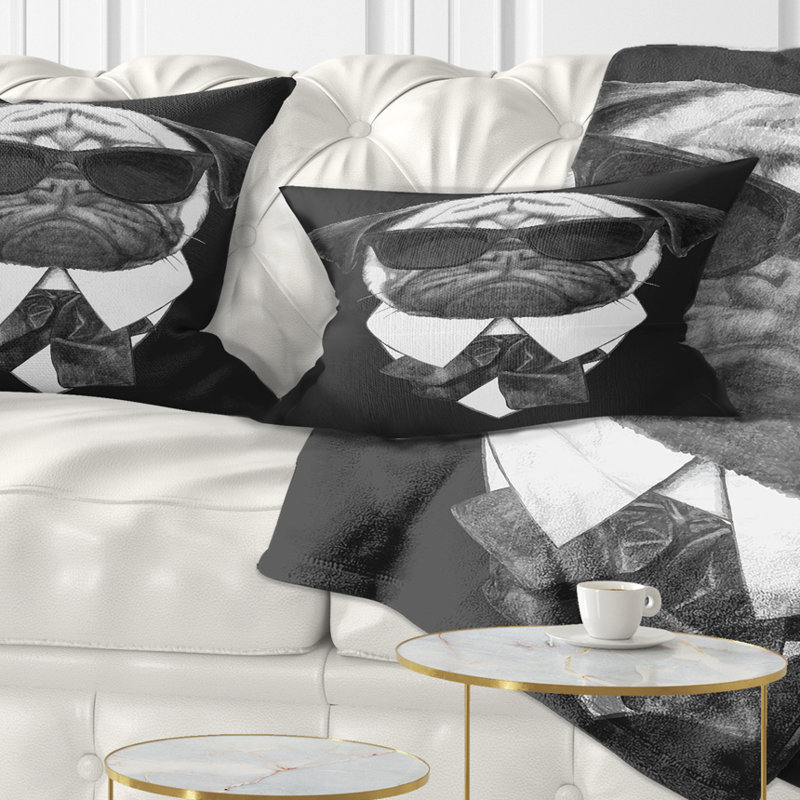 Drôle de chien avec lunettes noires - coussin décoratif imprimé animal