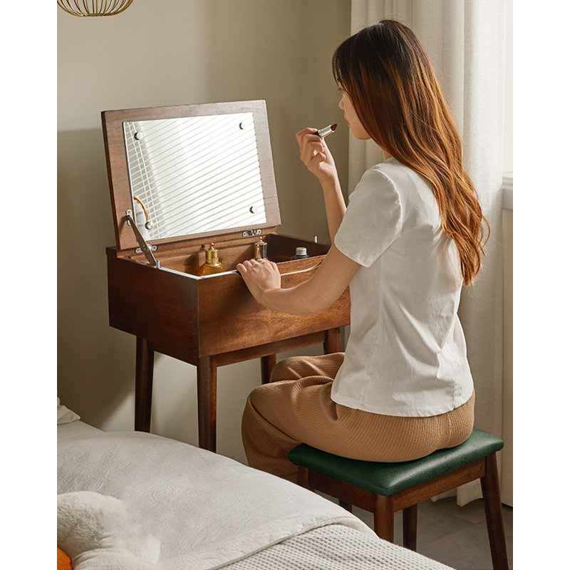 Coiffeuse Mid-Century avec miroir et compartiment de rangement