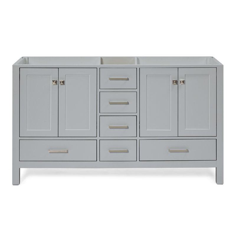 Cambridge 60'' W Double Bathroom Vanity Base, Gray, Brushed Nickel