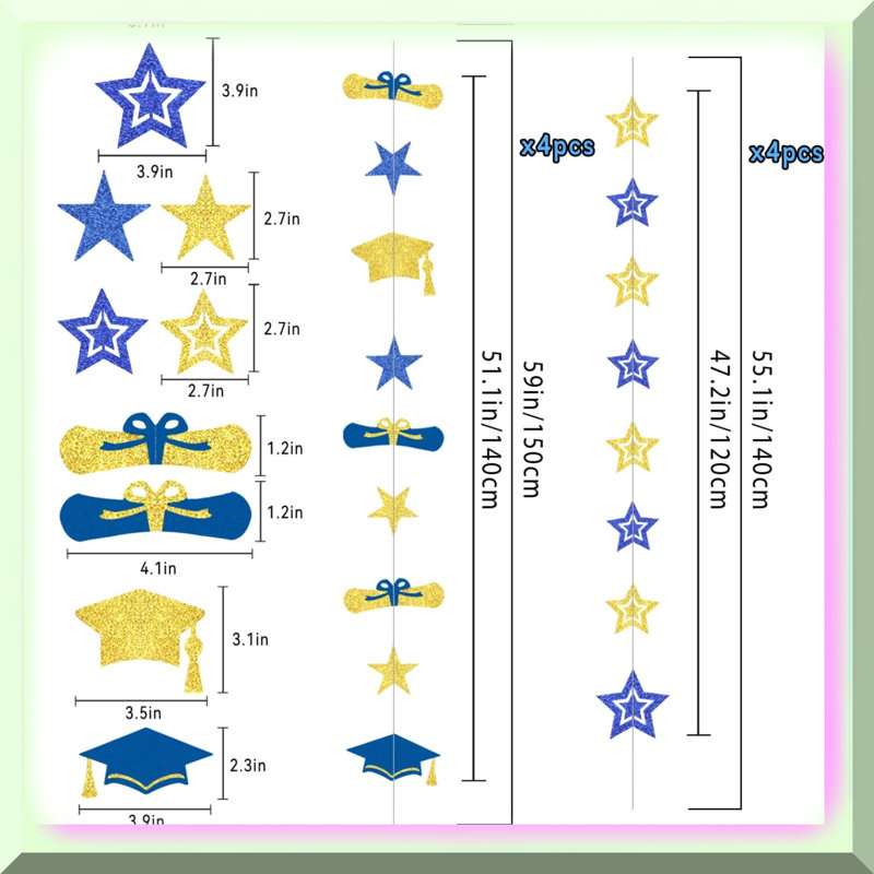 Navy Blue & Silver Graduation Party Decor Set
