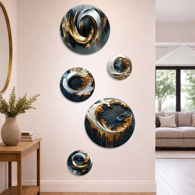 Formes et lignes abstraites noires et dorées IV - formes abstraites, art mural en métal 5 pièces