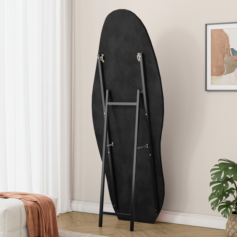 63" X 24" Full Body Mirror, Flannel - Wrapped Frame, Unique Irregular Shape, Black, Shatterproof For Dressing Room Decorating Large 63"X24" Length Wavy Design, Wall Or Floor Placement,