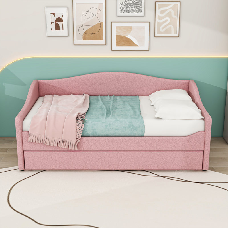 Upholstered Daybed with Light and Trundle, Twin, Pink