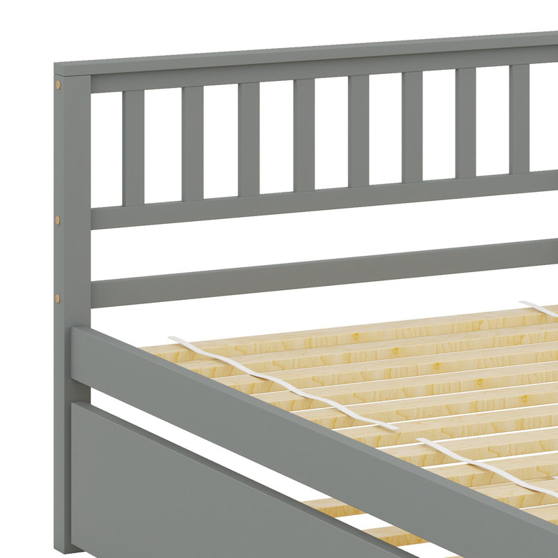 Lit plateforme avec lit gigogne, avec tête et pied de lit, Gris