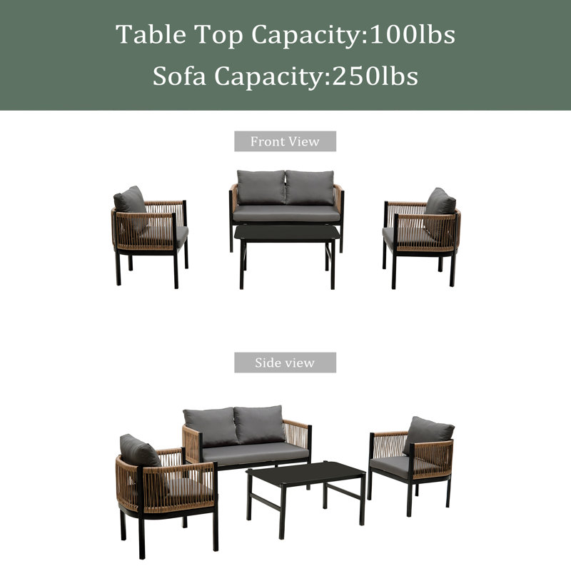 Combinaison de canapé pour plusieurs personnes avec une table, idéale pour le jardin, la cour et les balcons, Gris