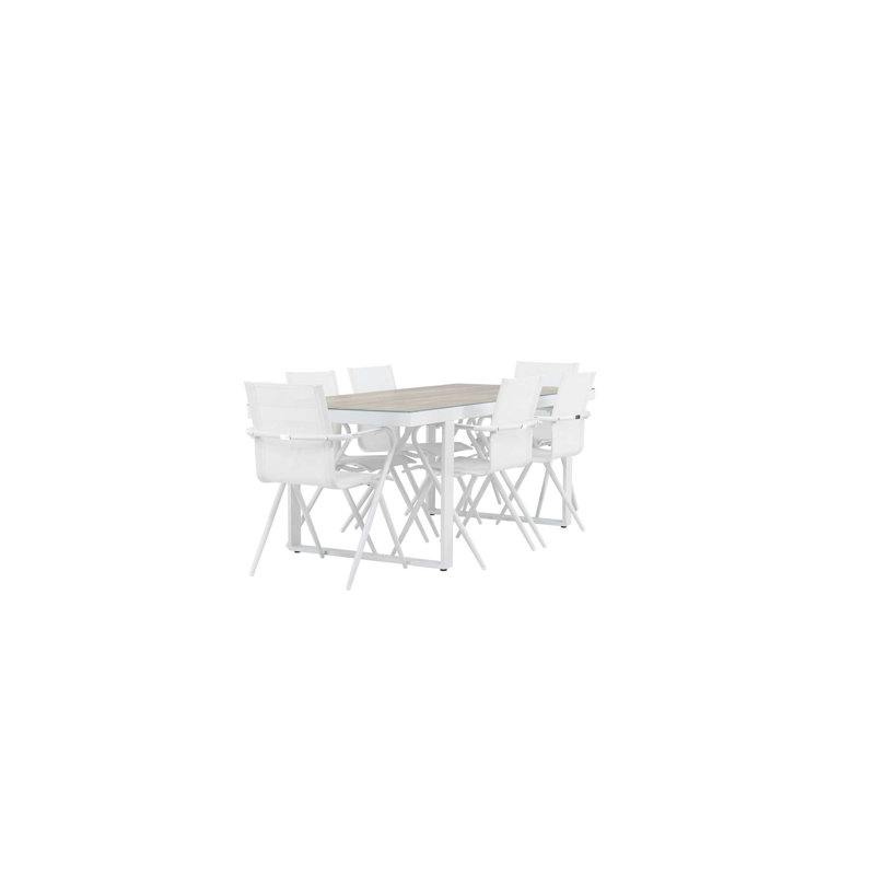 Evander 6 - Person Patio Dining Set Rectangular Table, White