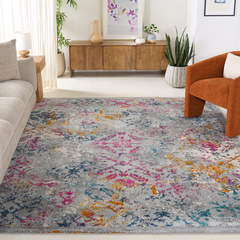 Tapis abstrait gris clair / fuchsia Christa, Rectangle 8 pi x 10 pi