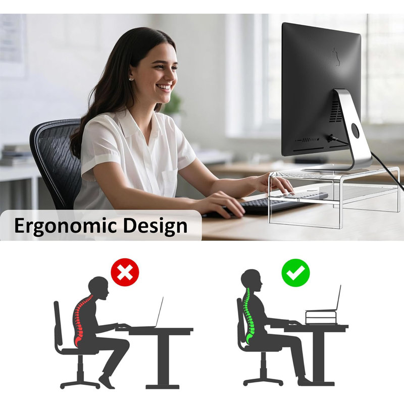 Support pour écran d'ordinateur transparent à 2 niveaux, 5,12 pouces de hauteur, support pour écran d'ordinateur transparent