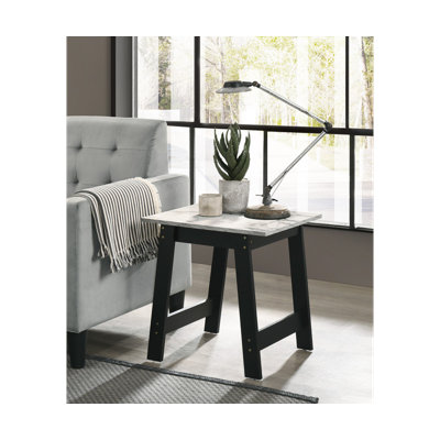 19" Wide Black End Table With Faux Marble Top Finish | Gift Idea