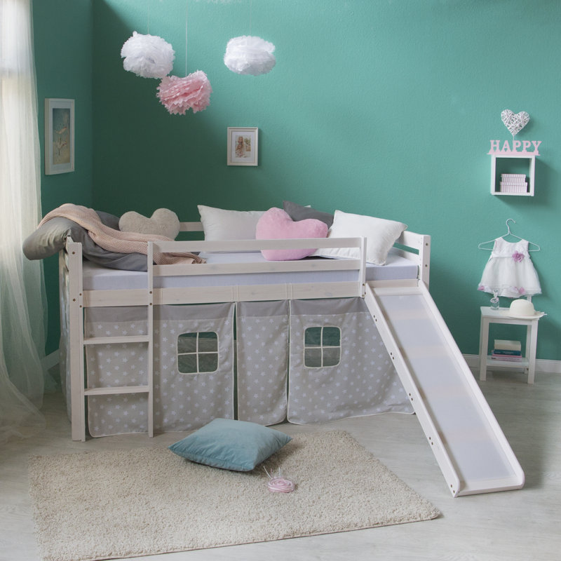 Ellicott mid-loft bed, 90 x 200 cm, Premium (slide and curtain), White