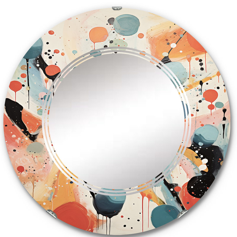 Freidrick - Miroir mural rond Mid-Century, 24 po x 24 po