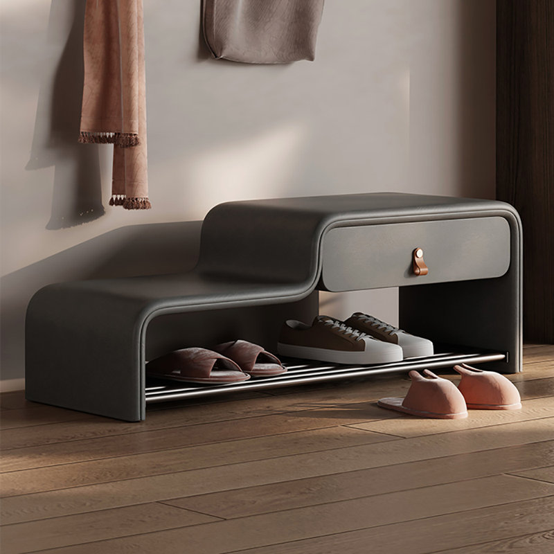 Banc à chaussures en cuir 39,4 po, Gris
