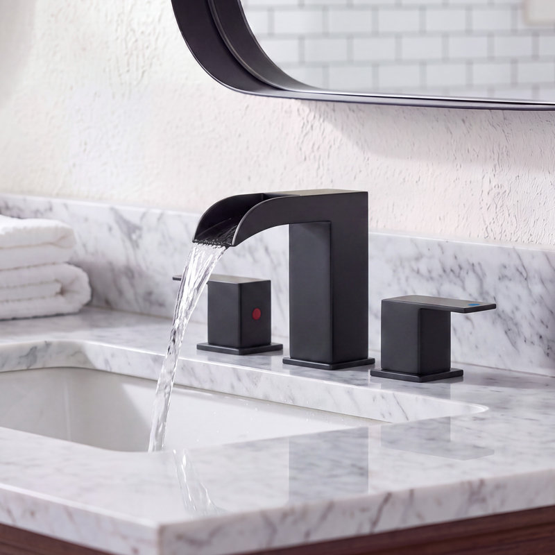 Robinet pour salle de bain à 3 trous et 2 poignées avec ensemble de bonde Waterfall, Noir