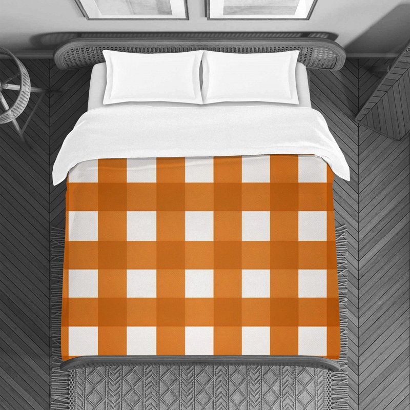 Polyester Duvet Cover, Twin Duvet Cover, Orange/White Gingham