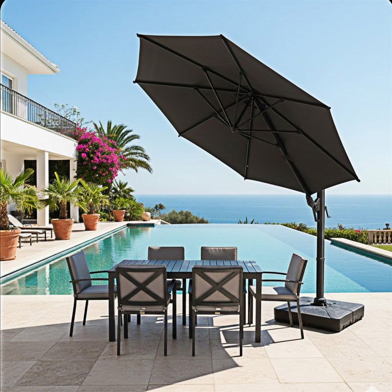 Grand parasol carré en porte-à-faux pour patio, L 119,02 po x P 119,02 po, Gris