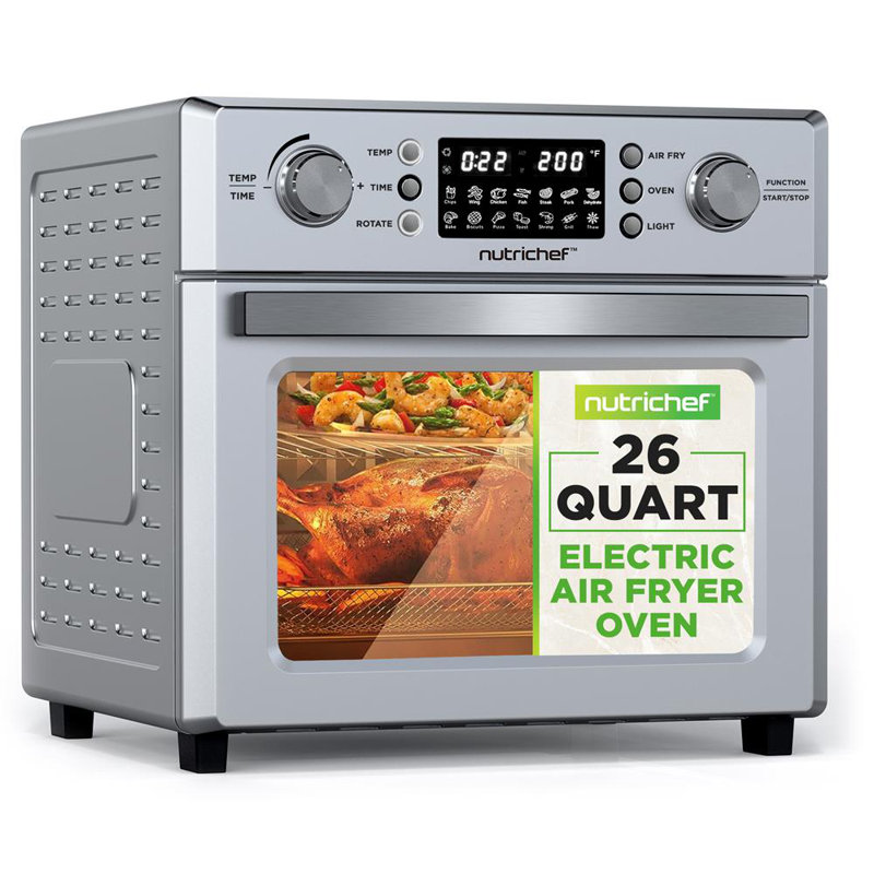 Four électrique à friteuse 26L - Rôtissoire de comptoir de 1700 watts avec 10 réglages rapides de menu numérique (acier inoxydable)