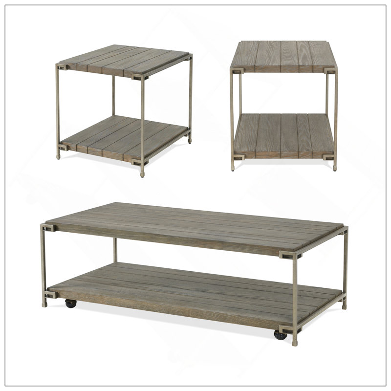 Ensemble de table basse et de table de bout en bois 3 pièces Corbeta, graphite vieilli