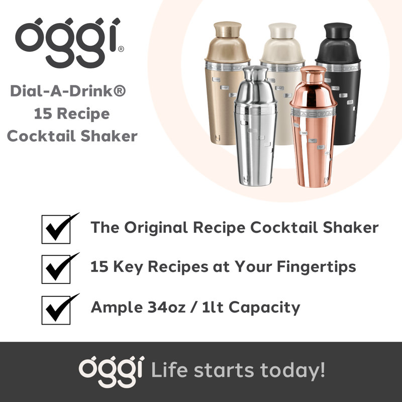 Stainless Steel Dial-A-Drink Cocktail Shaker with Recipes