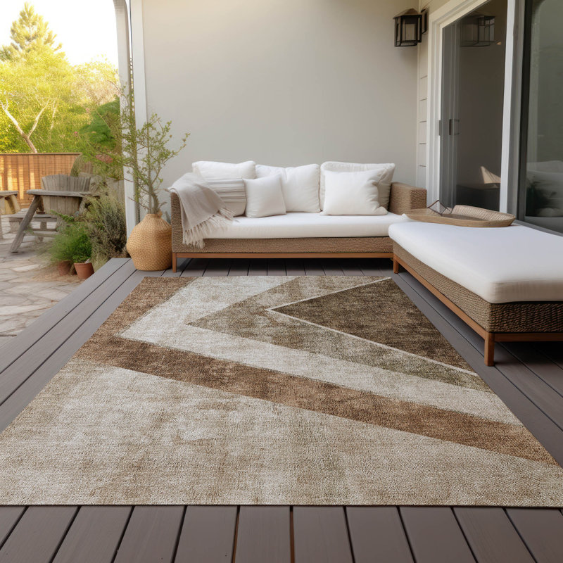 Berstine Washable Geometric Indoor / Outdoor Rug, Rectangle 10' x 14'