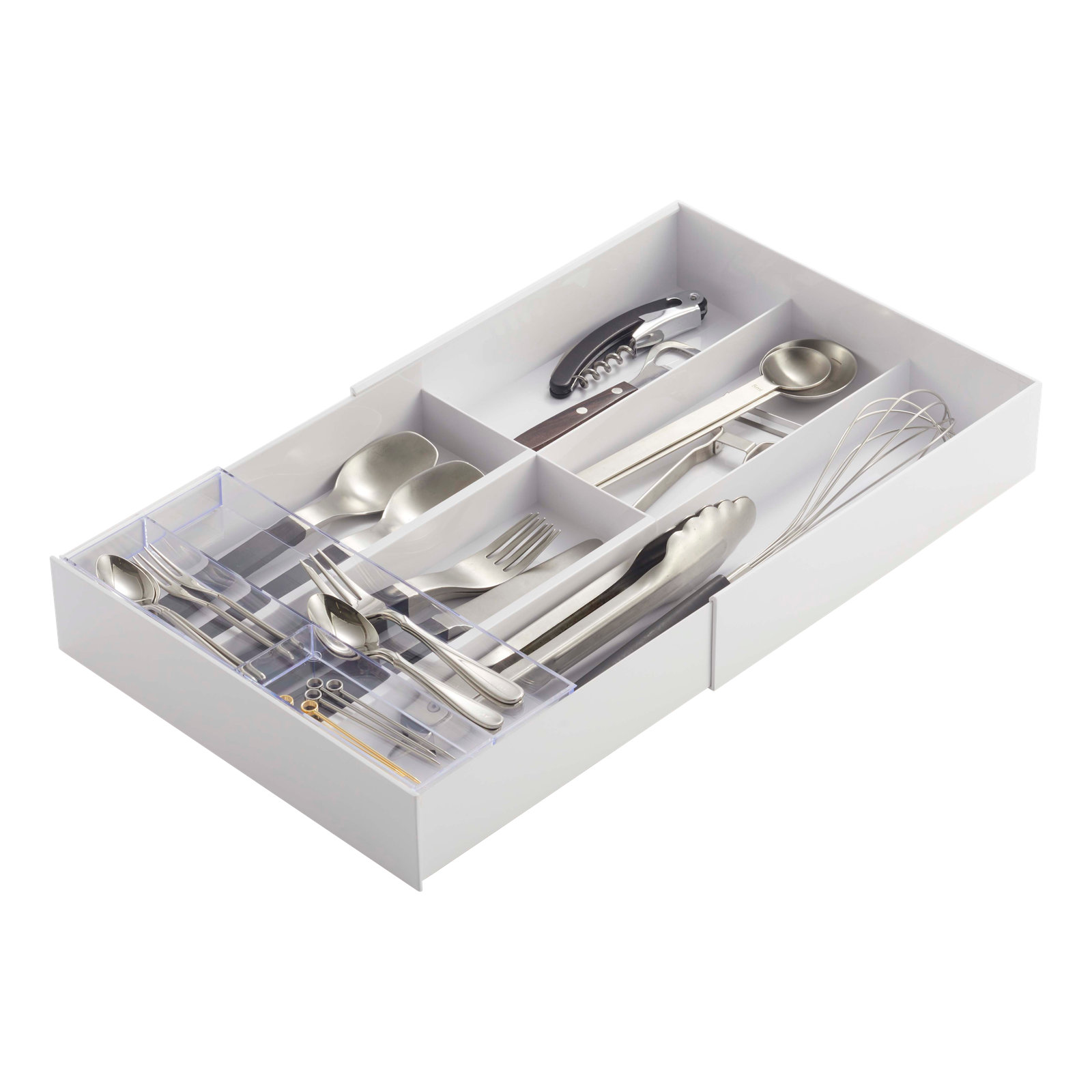 Tower Yamazaki Home Expandable Cutlery Drawer Organizer, Kitchen Storage Tray, Plastic, Expandable, White