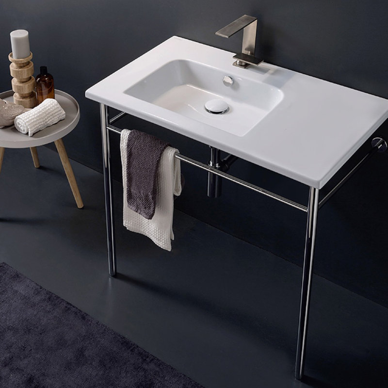 Scarabeo By Nameeks 18.5'' Glossy White Ceramic Rectangular Bathroom Sink with Overflow, One Hole