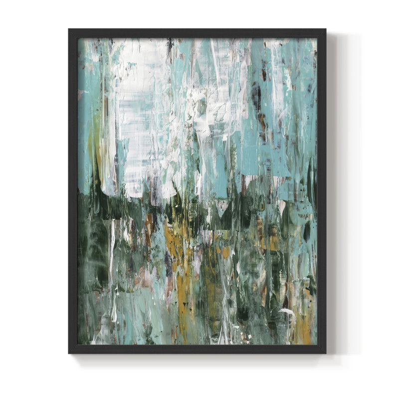 «Abstract Turquoise Forest I», reproduction encadrée - bois massif, H 30 po x l 24 po, Cadre noir