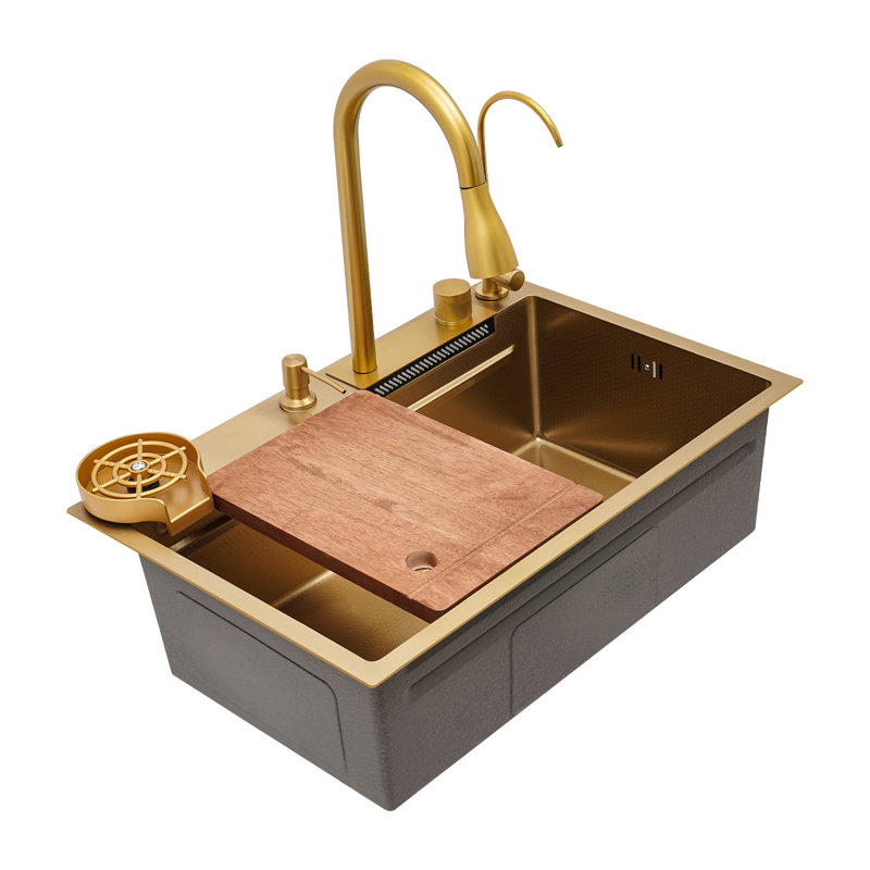 Évier de cuisine rectangulaire moderne avec robinet simple Oukaning, Doré