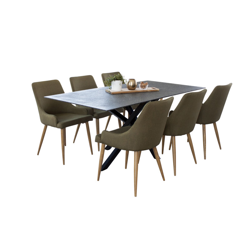 Chelsey 6 - Person Dining Set, Black, Moss Green