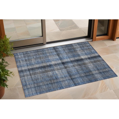 Tapis extérieur lavable antidérapant à carreaux bleu 3 pi x 5 pi