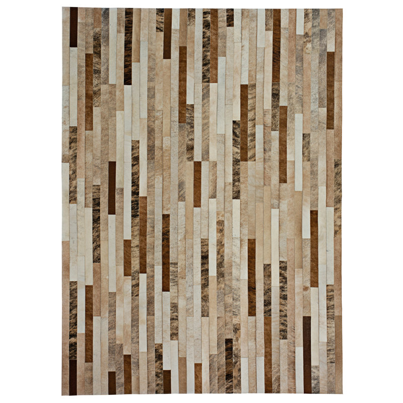 Poseidon Cowhide Striped Area Rug, Rectangle 8' x 10'