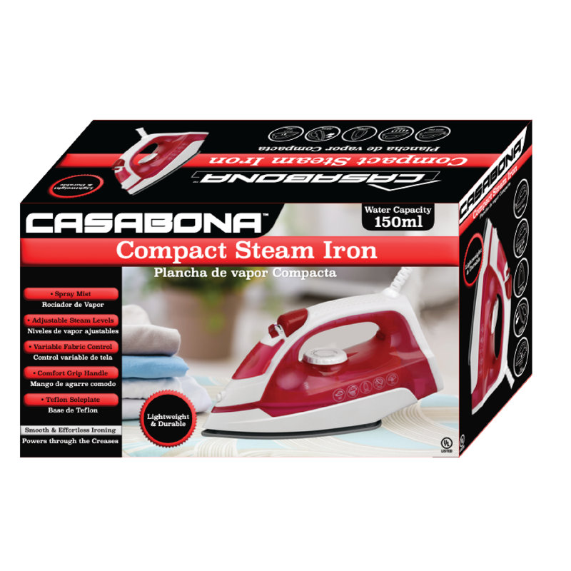 Compact Steam Iron, Red, Red