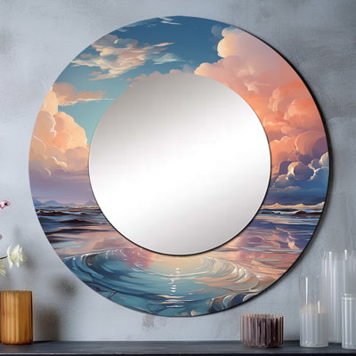«Rolonda Clouds Charm liquide Art - miroir de nuages, miroir mural décoratif rond bleu, impression d'art en métal