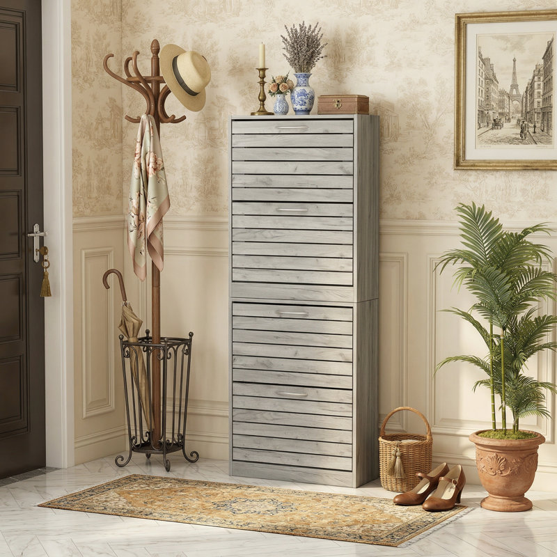 24 Pair Stackable Shoe Storage Cabinet, Gray