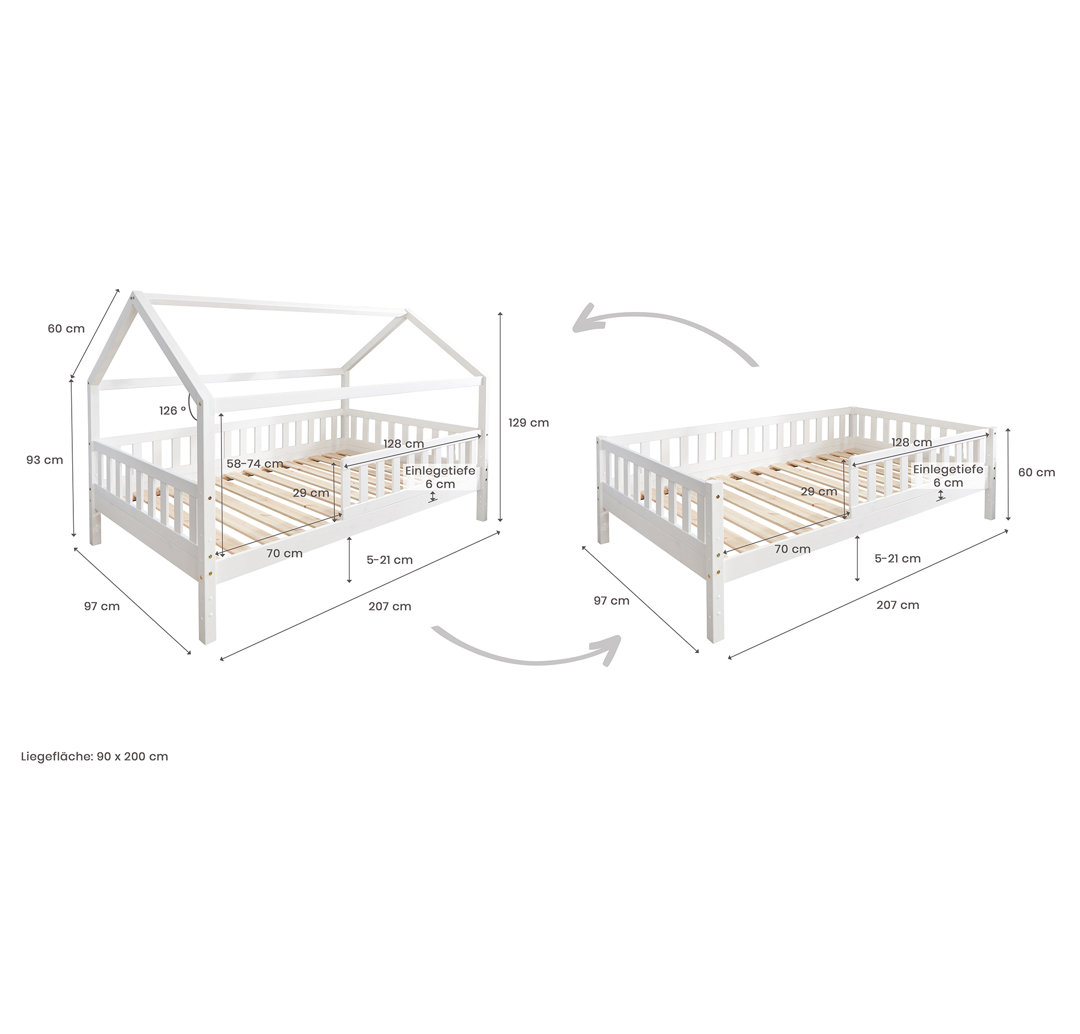 Hausbett Duo 90x200 mit Rausfallschutz aus Kiefer massiv