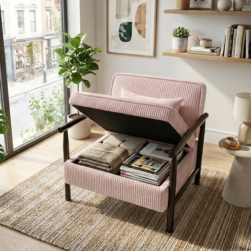 Chaise d'appoint moderne avec siège de rangement relevable, fauteuil de lecture rembourré en velours côtelé pour chambre à coucher, salon